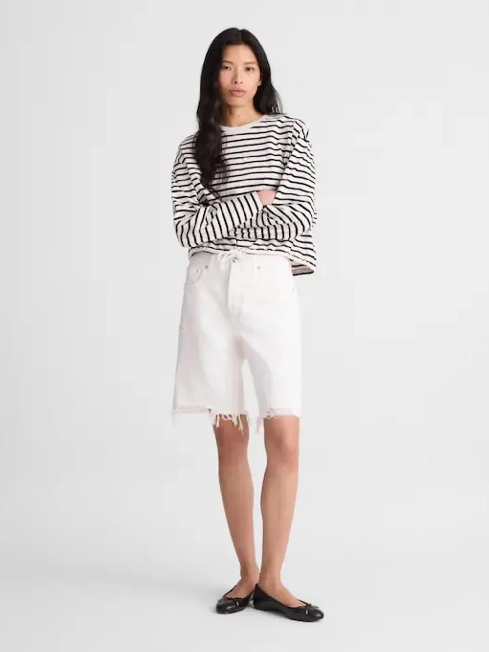 Madewell The Essex Long Baggy Short in Tile White Size 24